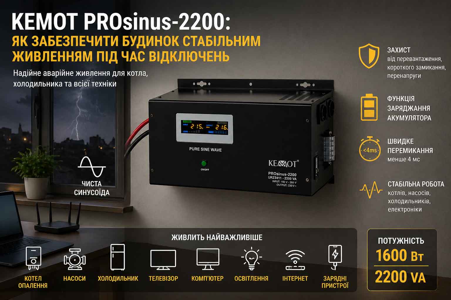 Kemot PROsinus-2200: як забезпечити будинок стабільним живленням під час відключень