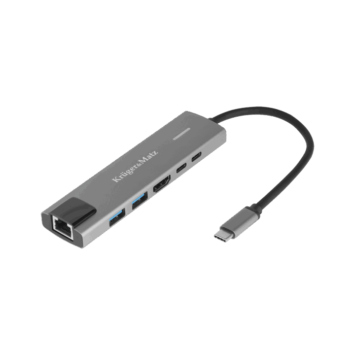 Адаптер (концентратор) USB типу C на HDMI/2x Krüger&matz KM0391 USB 3.0/2x USB типу C/RJ45 - Зображення 2