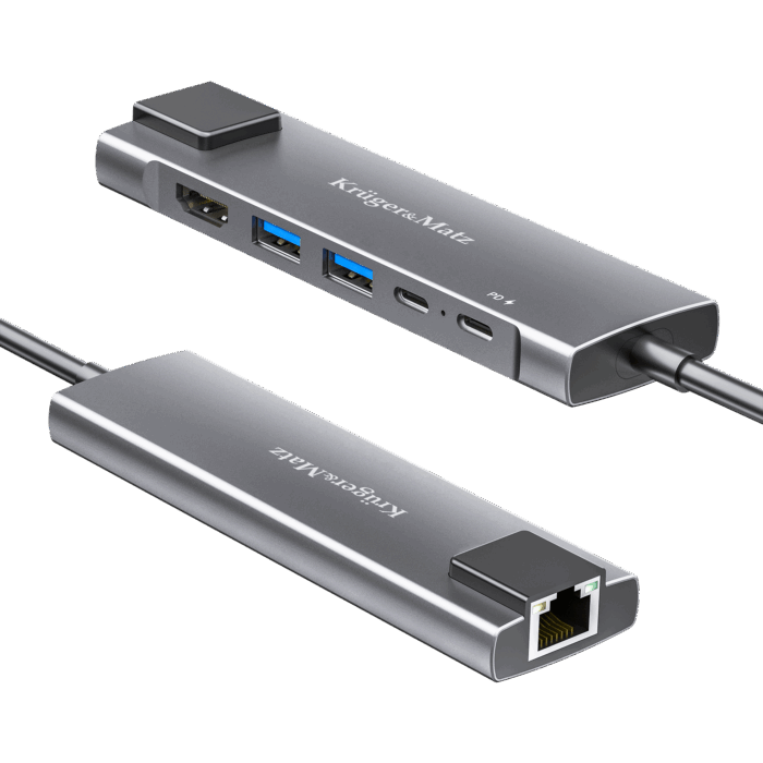 Адаптер (концентратор) USB типу C на HDMI/2x Krüger&matz KM0391.2 USB 3.0/2x USB типу C/RJ45 - Зображення 3