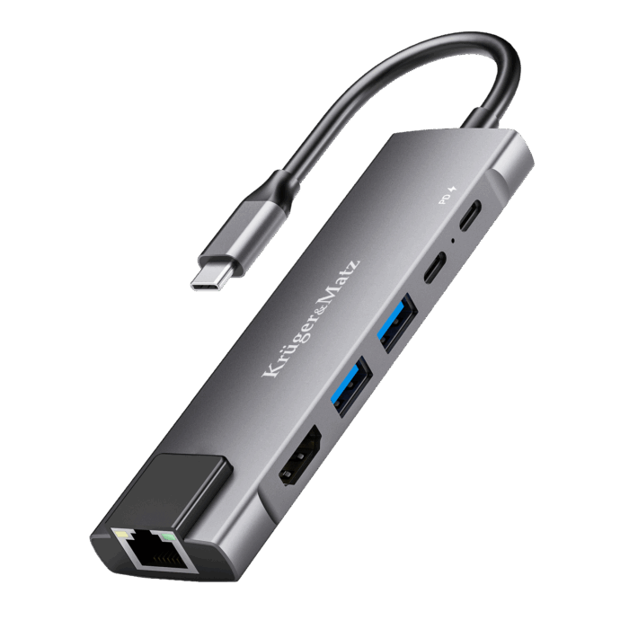 Адаптер (концентратор) USB типу C на HDMI/2x Krüger&matz KM0391.2 USB 3.0/2x USB типу C/RJ45 - Зображення 2