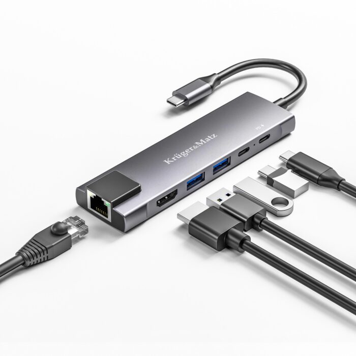Адаптер (концентратор) USB типу C на HDMI/2x Krüger&matz KM0391.2 USB 3.0/2x USB типу C/RJ45 - Зображення 4