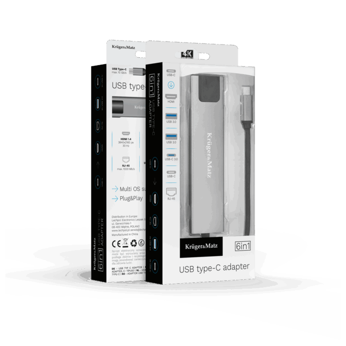 Адаптер (концентратор) USB типу C на HDMI/2x Krüger&matz KM0391.2 USB 3.0/2x USB типу C/RJ45 - Зображення 8