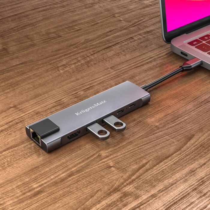Адаптер (концентратор) USB типу C на HDMI/2x Krüger&matz KM0391.2 USB 3.0/2x USB типу C/RJ45 - Зображення 6