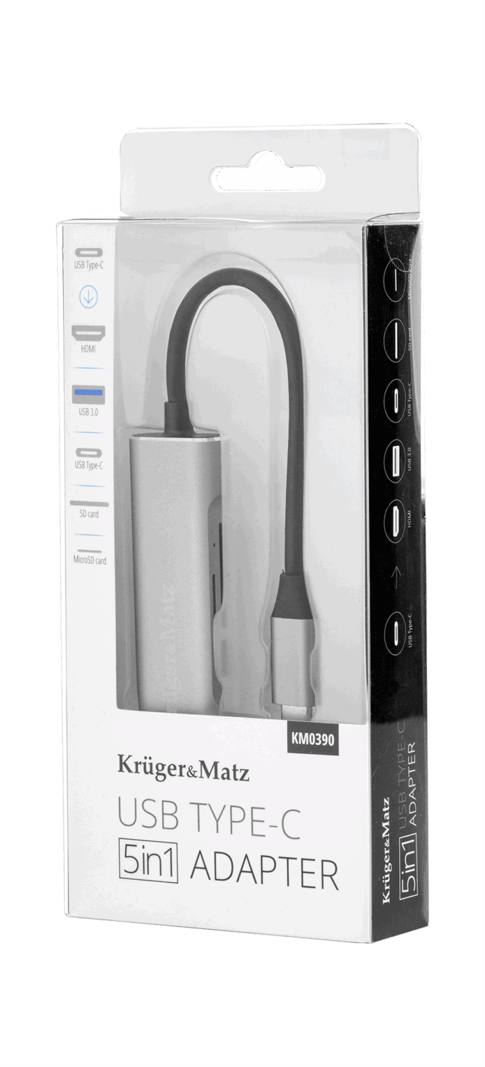 Адаптер (концентратор) USB типу C на порт HDMI/USB 3.0/SD/MicroSD/C Krüger&matz KM0390 - Зображення 4
