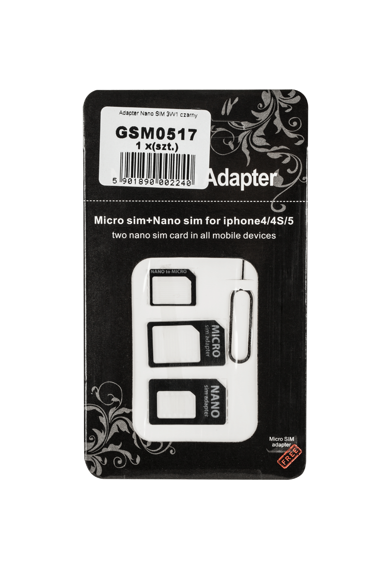 Адаптер Nano SIM 3-в-1 чорний Адаптер Nano SIM 3-в-1 GSM0517 чорний