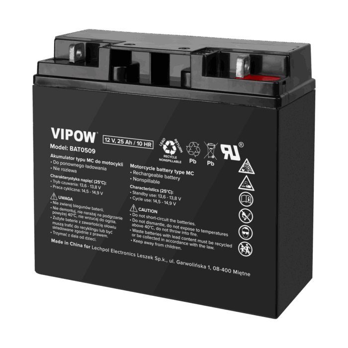 Акумулятор Vipow BAT0509 типу MC для мотоциклів 12V 25Ah - Зображення 2