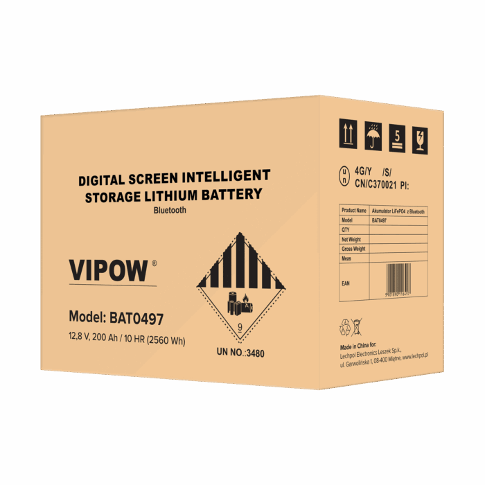 Гелевий акумулятор LiFePO4 Vipow BAT0497 Bluetooth 200Ah BMS - Зображення 5