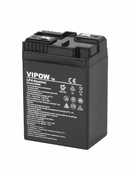 Гелевий акумулятор Vipow BAT0204 6V 4Ah (універсальний)