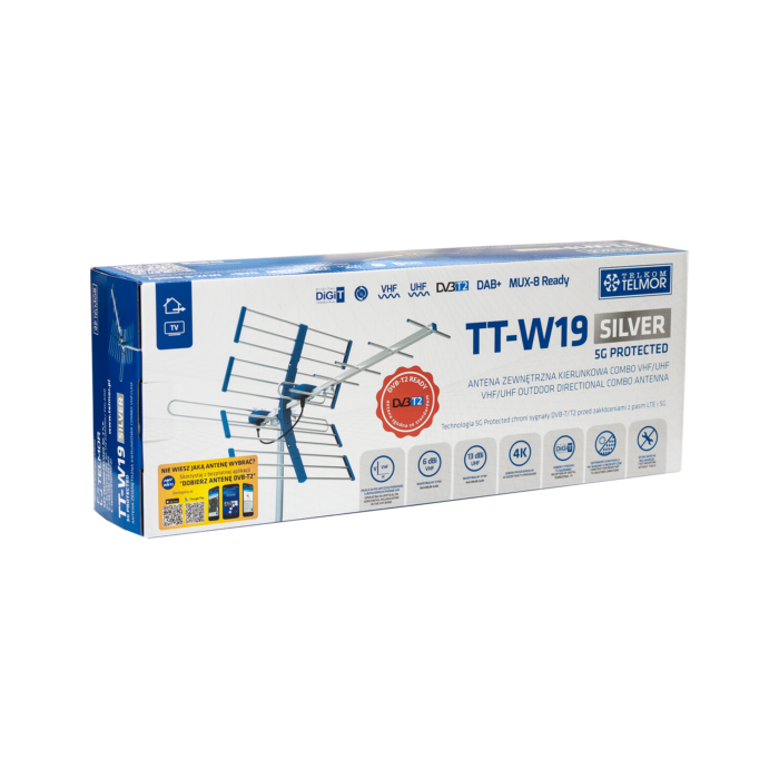 Телевізійна антена DVB-T/T2 VHF/UHF TT W19 Silver COMBO 5G Захищена Telkom telmor ANT0711 - Зображення 6