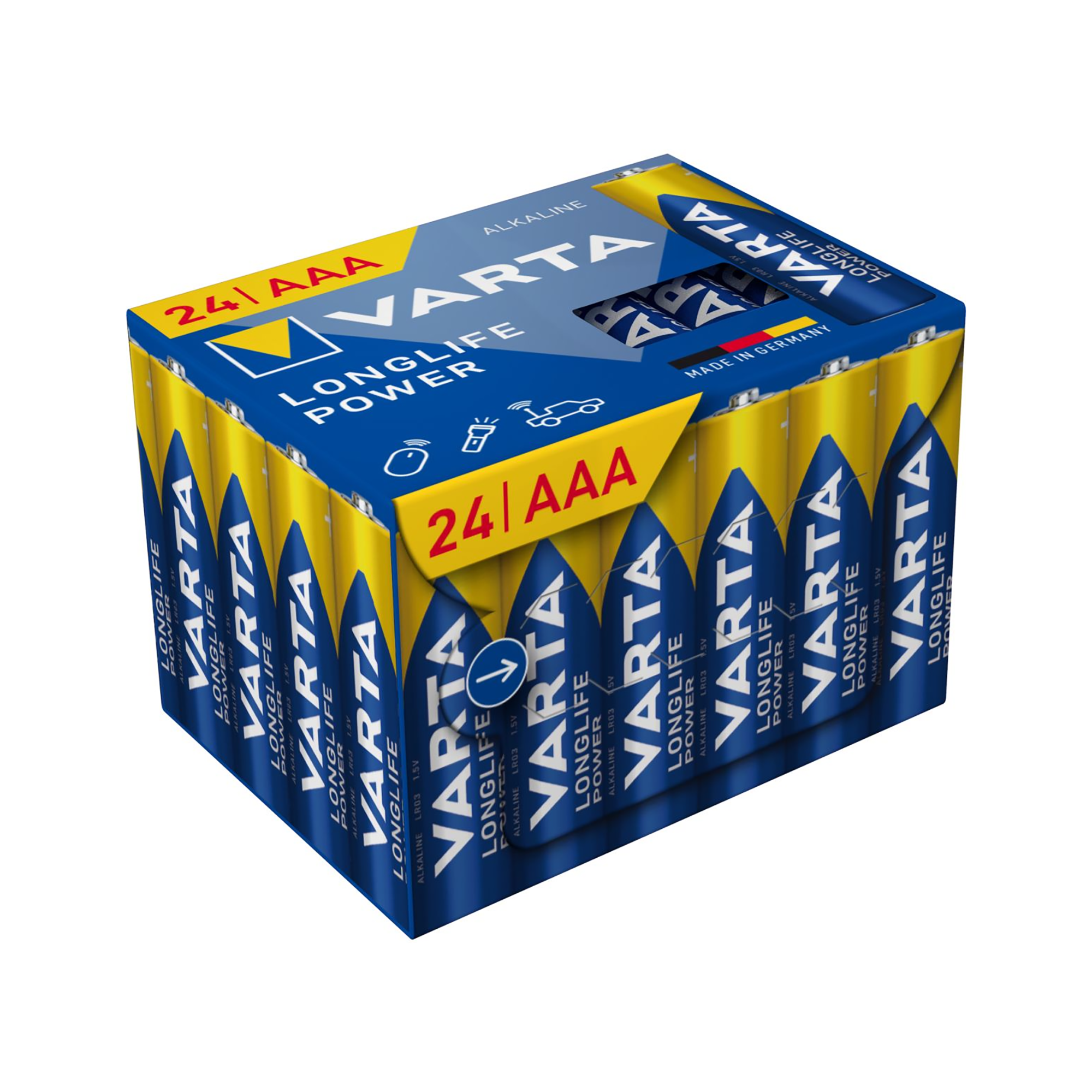 Лужні батарейки VARTA LR03 Longlife Power Cube Pack 24 шт./коробка Лужні батарейки Varta BAT0358 LR03 Longlife Power Cube Pack 24 шт./коробка