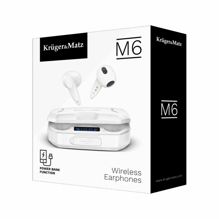 Бездротові навушники-вкладиші Krüger&matz KMPM6-W M6 із зовнішнім зарядним пристроєм – білі - Зображення 7