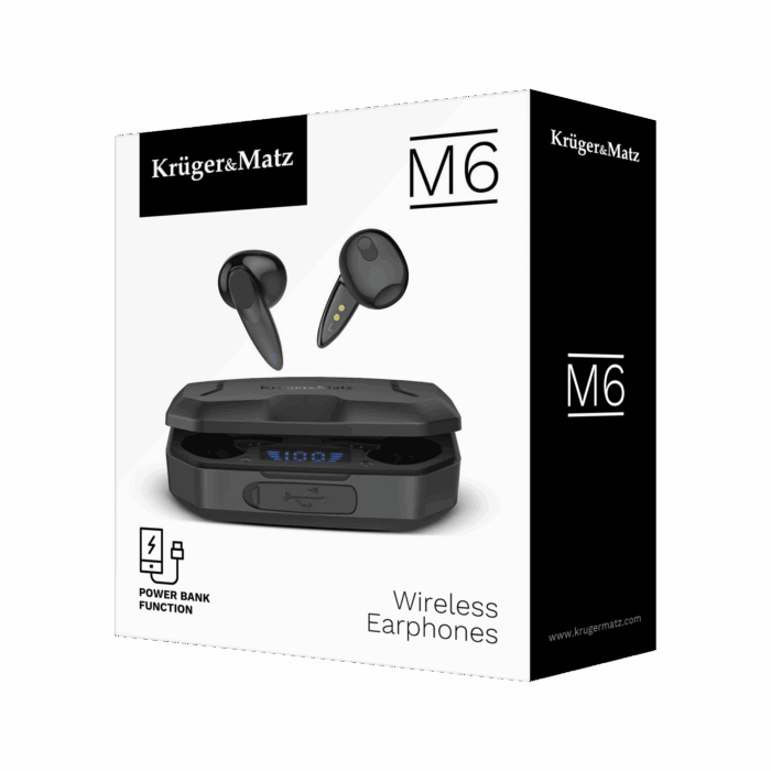 Бездротові навушники-вкладиші Krüger&matz KMPM6-B M6 із зовнішнім зарядним пристроєм – чорні - Зображення 7