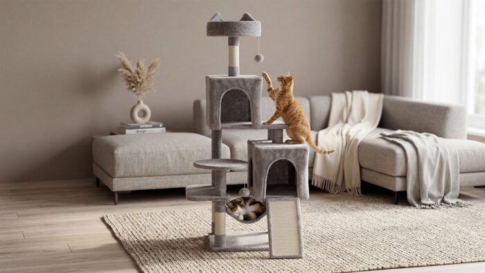 Когтеточка для котів 45x45x137 см, сіра, Rebel RA-1006 ANIMALS - Зображення 6