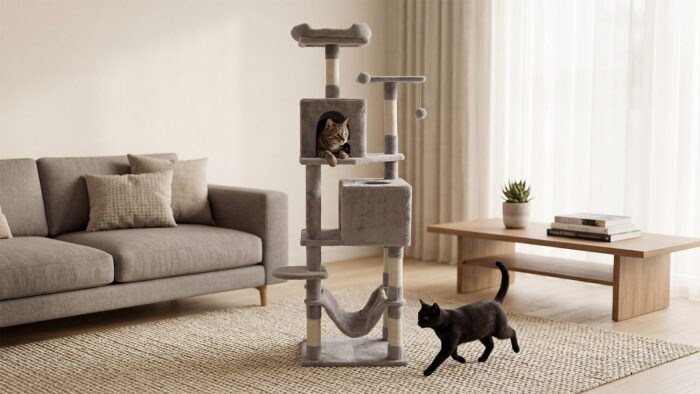 Когтеточка для котів 48x40x155 см, сіра, Rebel RA-1007 ANIMALS - Зображення 6