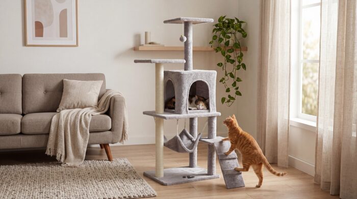 Когтеточка для котів 50x40x125 см, сіра, Rebel RA-1004 ANIMALS - Зображення 4