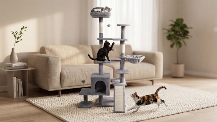 Когтеточка для котів 75x40x152 см, сіра, Rebel RA-1008 ANIMALS - Зображення 6