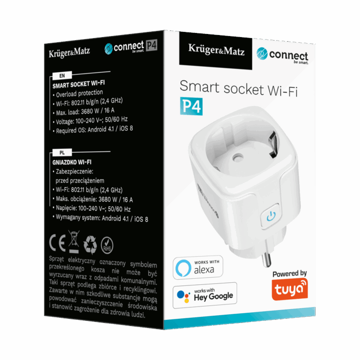 Розетка Krüger&matz KM2202-W Connect P4 White Tuya Wi-Fi - Зображення 8