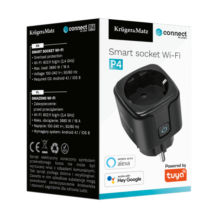 Розетка Kruger&Matz Connect P4 KM2202-B Black Tuya Wi-Fi - Зображення 8