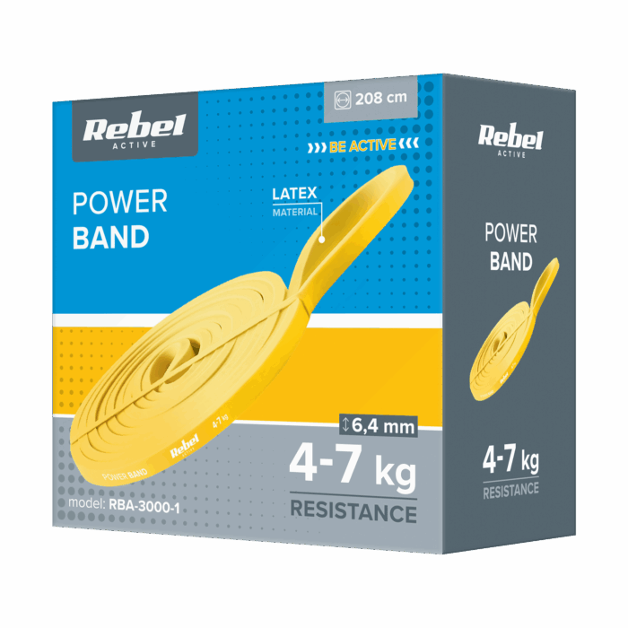 Латексна стрічка для вправ - Power Band PL-1, жовта 4-7 кг Rebel RBA-3000-1 ACTIVE - Зображення 3