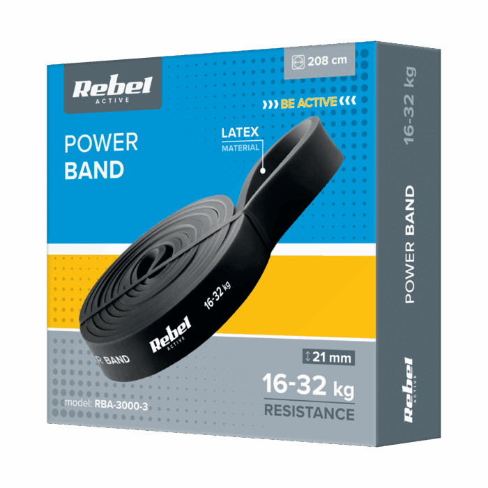 Латексна стрічка для вправ - Power Band PL-3, чорна 16-32 кг Rebel RBA-3000-3 ACTIVE - Зображення 3