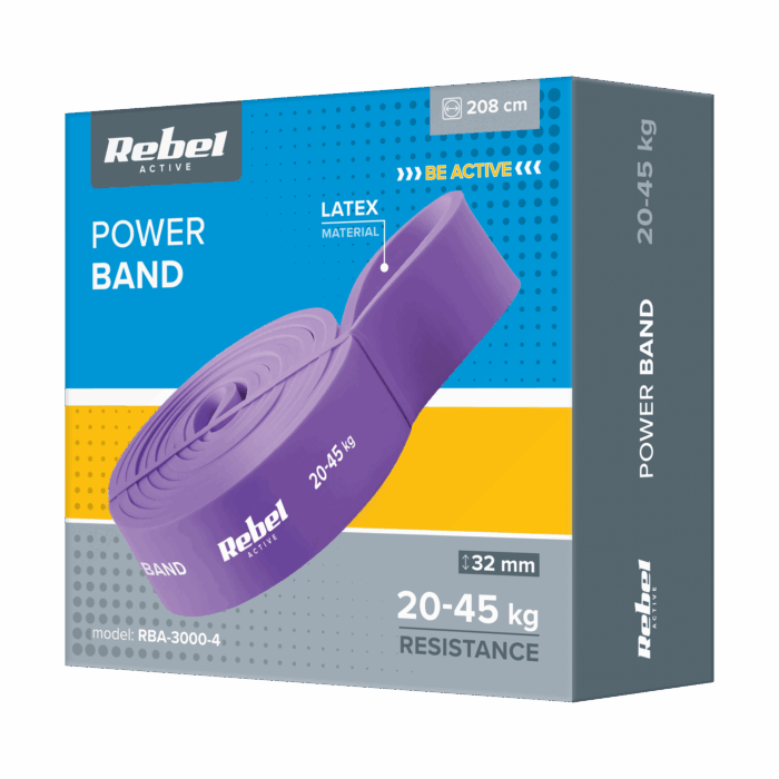 Латексна стрічка для вправ - Power Band PL-4, фіолетова 20-45 кг Rebel RBA-3000-4 ACTIVE - Зображення 3