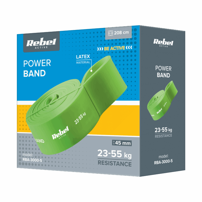 Латексна стрічка для вправ - Power Band PL-5, зелена 23-55 кг Rebel RBA-3000-5 ACTIVE - Зображення 3