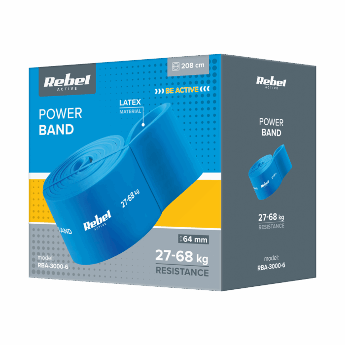 Латексна стрічка для вправ - Power Band PL-6, синя 27-68 кг Rebel RBA-3000-6 ACTIVE - Зображення 3