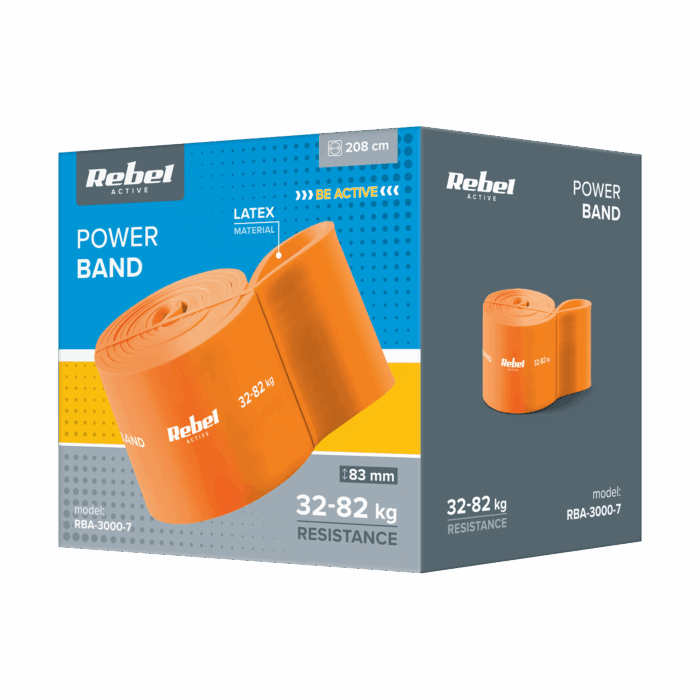 Латексна стрічка для вправ - Power Band PL-7, помаранчева 32-82 кг Rebel RBA-3000-7 ACTIVE - Зображення 3