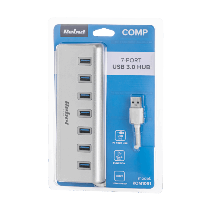 7-портовий USB 3.0 концентратор (розгалужувач) Rebel KOM1091 - Зображення 4