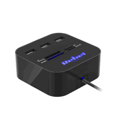 3-портовий Rebel KOM1020 USB 2.0 концентратор зі зчитувачем карт пам'яті