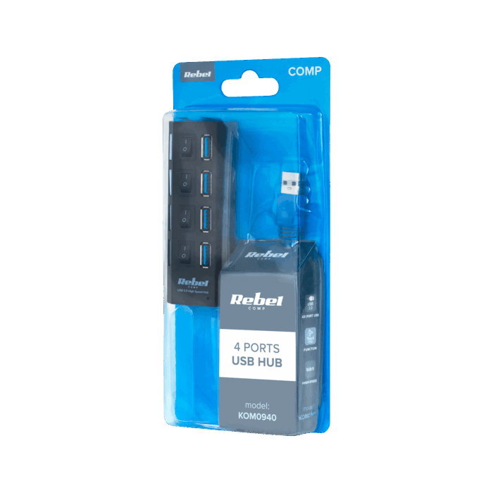 4-портовий USB 3.0 концентратор Rebel KOM0940 - Зображення 4