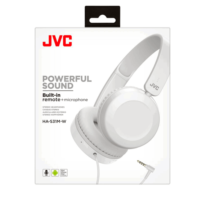 Jvc JVC0113 HAS-31 WE Дротові накладні навушники з пультом дистанційного керування та мікрофоном, білі - Зображення 7