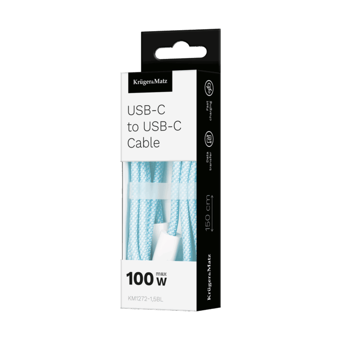 Кабель USB Type-C Krüger&matz KM1272-1,5BL - USB Type-C 100 Вт 1,5 м синього кольору Basic - Зображення 4