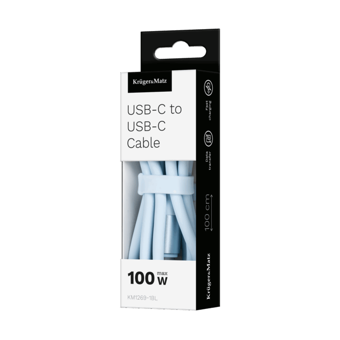 Кабель USB Type-C Krüger&matz KM1269-1BL - USB Type-C 100 Вт 1 м силіконовий синій Basic - Зображення 3