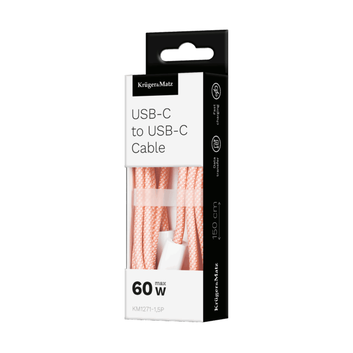 Кабель USB Type-C Krüger&matz KM1271-1,5P - USB Type-C 60 Вт 1,5 м рожевий Basic - Зображення 4