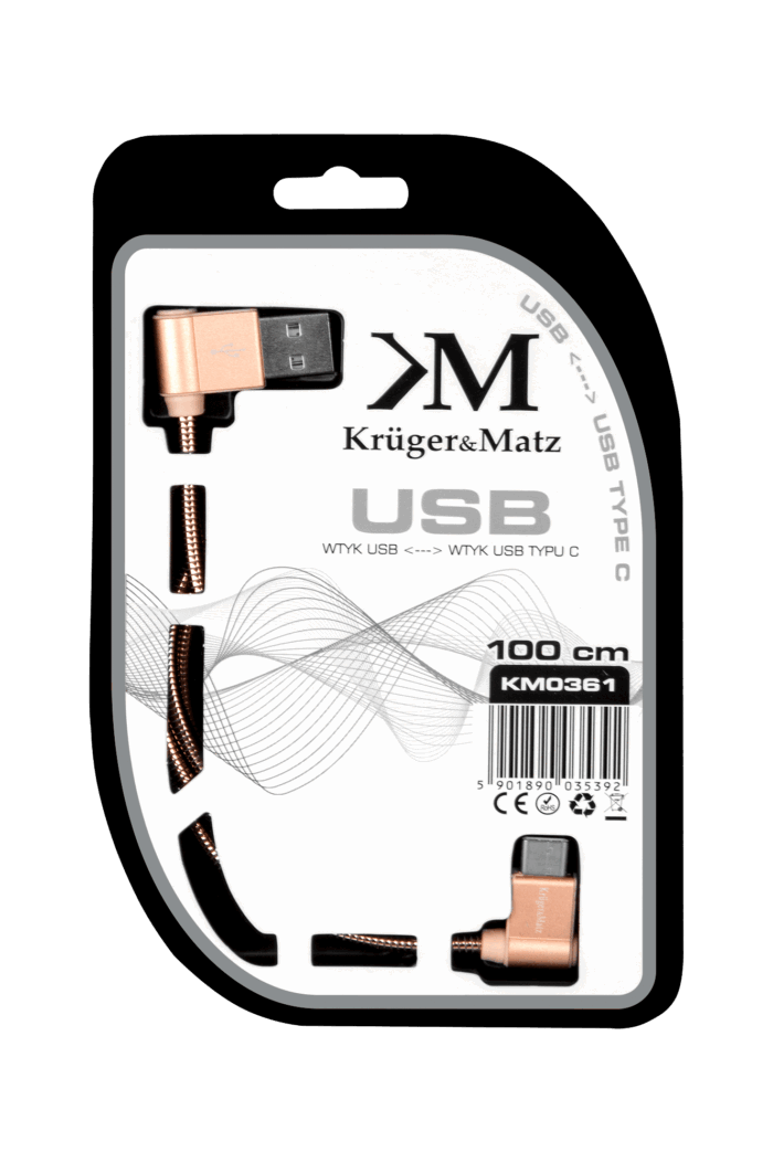 USB-кабель Krüger&matz KM0361 - кутовий штекер типу C 1 м 3A - Зображення 3