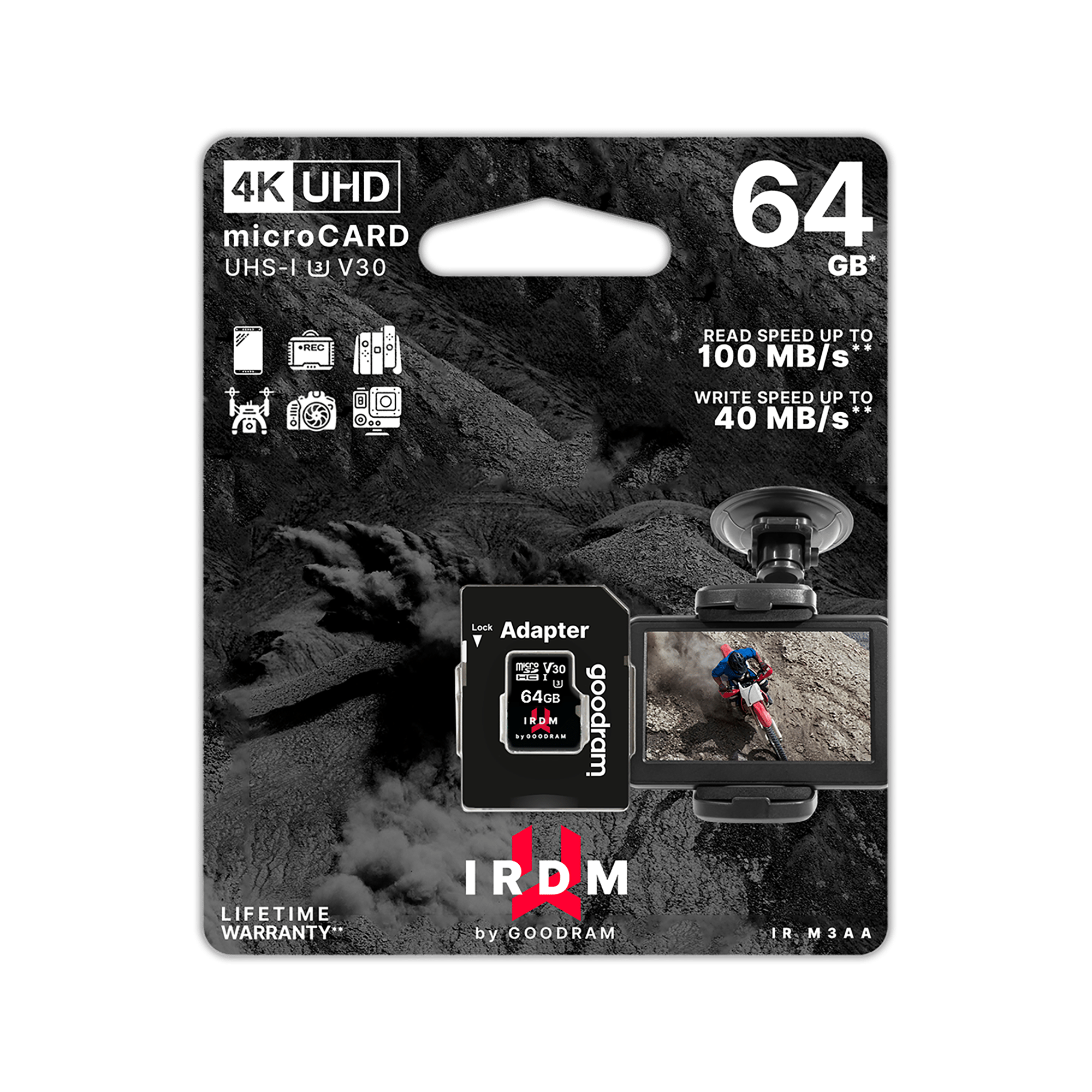 Карта пам'яті Goodram microSD 64 ГБ UHS-I U3 з адаптером Карта пам'яті Goodram TGD-IRM3AA0640R12 microSD 64 ГБ UHS-I U3 з адаптером