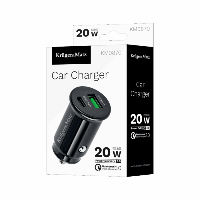 Автомобільний зарядний пристрій з двома USB-портами Krüger&matz KM0870 3100 мА, технологією швидкої зарядки Quick Charge 3.0 та Power Delivery - Зображення 3