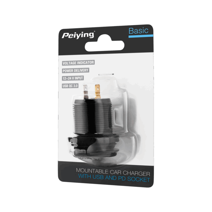 Автомобільний зарядний пристрій USB+USB Type-C Peiying PY-CHR0006 із функцією швидкої зарядки Quick Charge, Power Delivery та вольтметром 48 Вт - Зображення 3