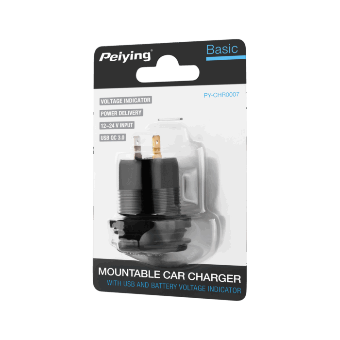 Автомобільний зарядний пристрій USB+USB Type-C Peiying PY-CHR0007 із функцією швидкої зарядки Quick Charge, Power Delivery та вольтметром 63 Вт - Зображення 3