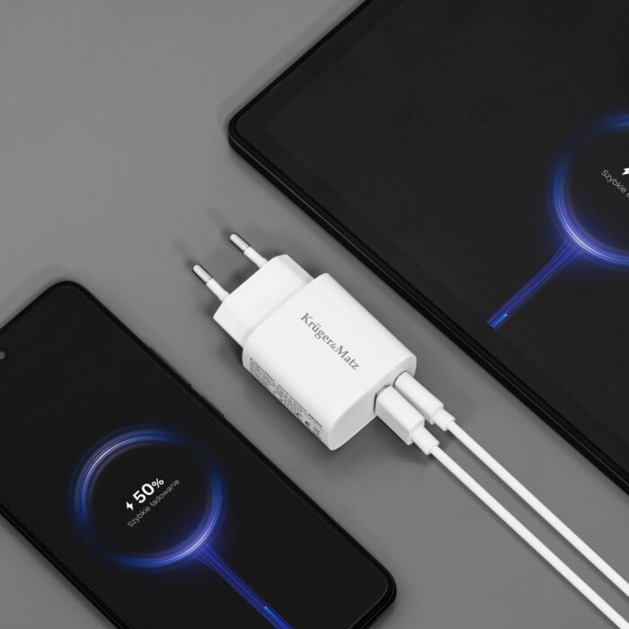 Зарядний пристрій GaN з двома USB-портами, Krüger&matz KM0855 функцією Power Delivery та швидкої зарядки Quick Charge - Зображення 7