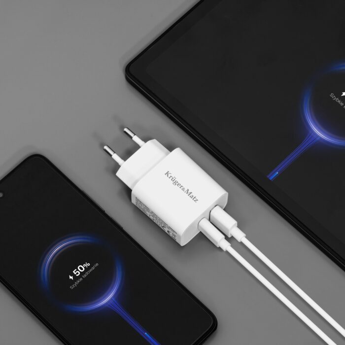 Зарядний пристрій Kruger&Matz GaN з двома USB-портами KM0854 функцією Power Delivery та швидкої зарядки Quick Charge - Зображення 7
