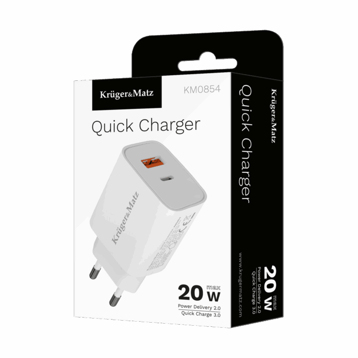 Зарядний пристрій Kruger&Matz GaN з двома USB-портами KM0854 функцією Power Delivery та швидкої зарядки Quick Charge - Зображення 6