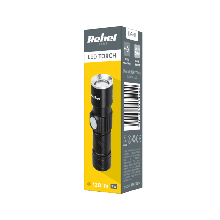 Ліхтарик Rebel URZ0914 Aluminum потужністю 3 Вт (ZOOM, USB-штекер) - Зображення 3