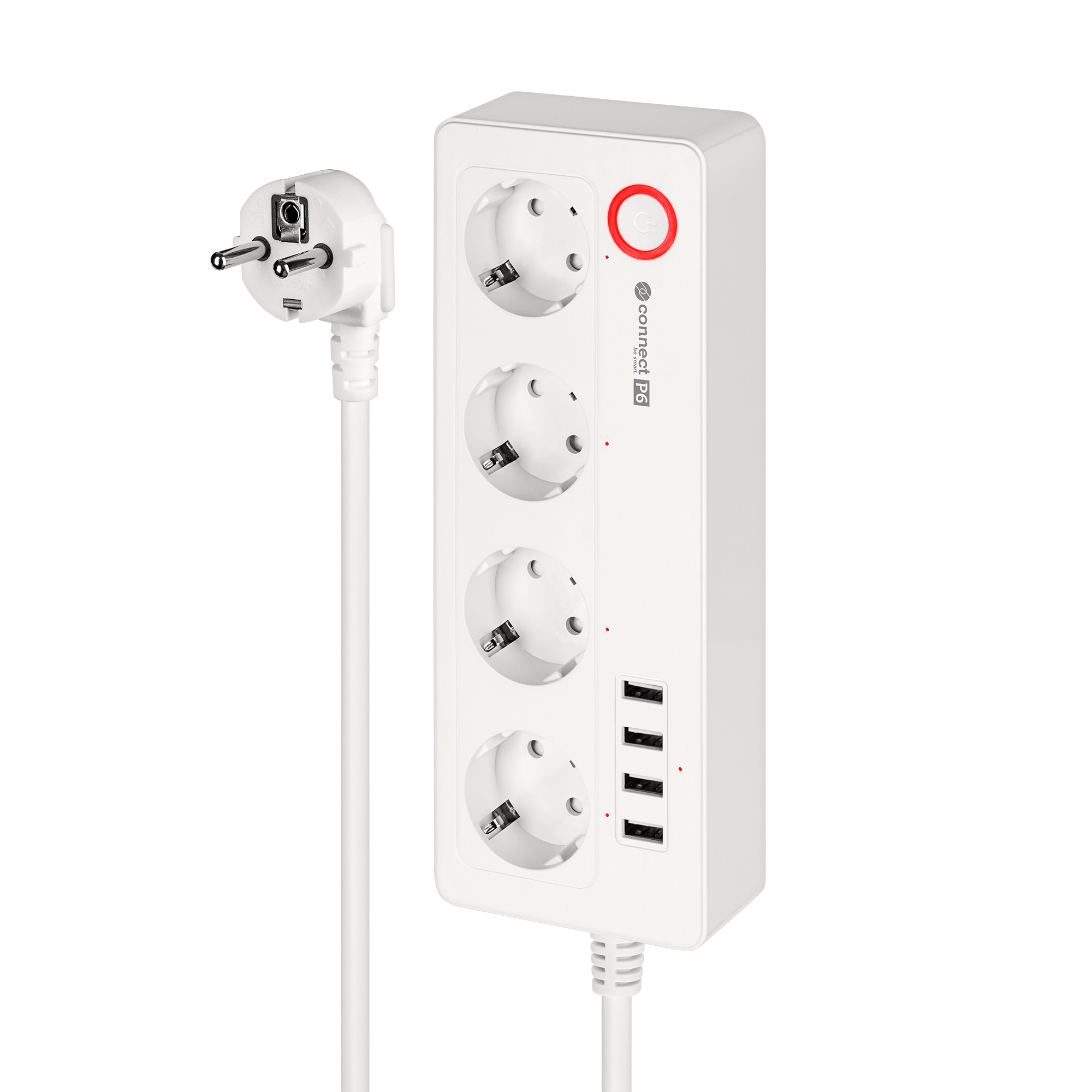 Подовжувач Kruger&Matz на 4 німецькі розетки та 4xUSB 2100 мА Connect P6 Tuya Подовжувач Kruger&Matz KM2250 на 4 німецькі розетки та 4xUSB 2100 мА Connect P6 Tuya