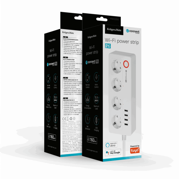 Подовжувач Kruger&Matz KM2250 на 4 німецькі розетки та 4xUSB 2100 мА Connect P6 Tuya - Зображення 7