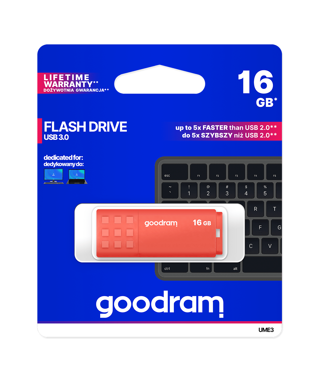 Флеш-накопичувач Goodram USB 3.2 16 ГБ помаранчевого кольору Флеш-накопичувач Goodram TGD-UME30160O0R11 USB 3.2 16 ГБ помаранчевого кольору