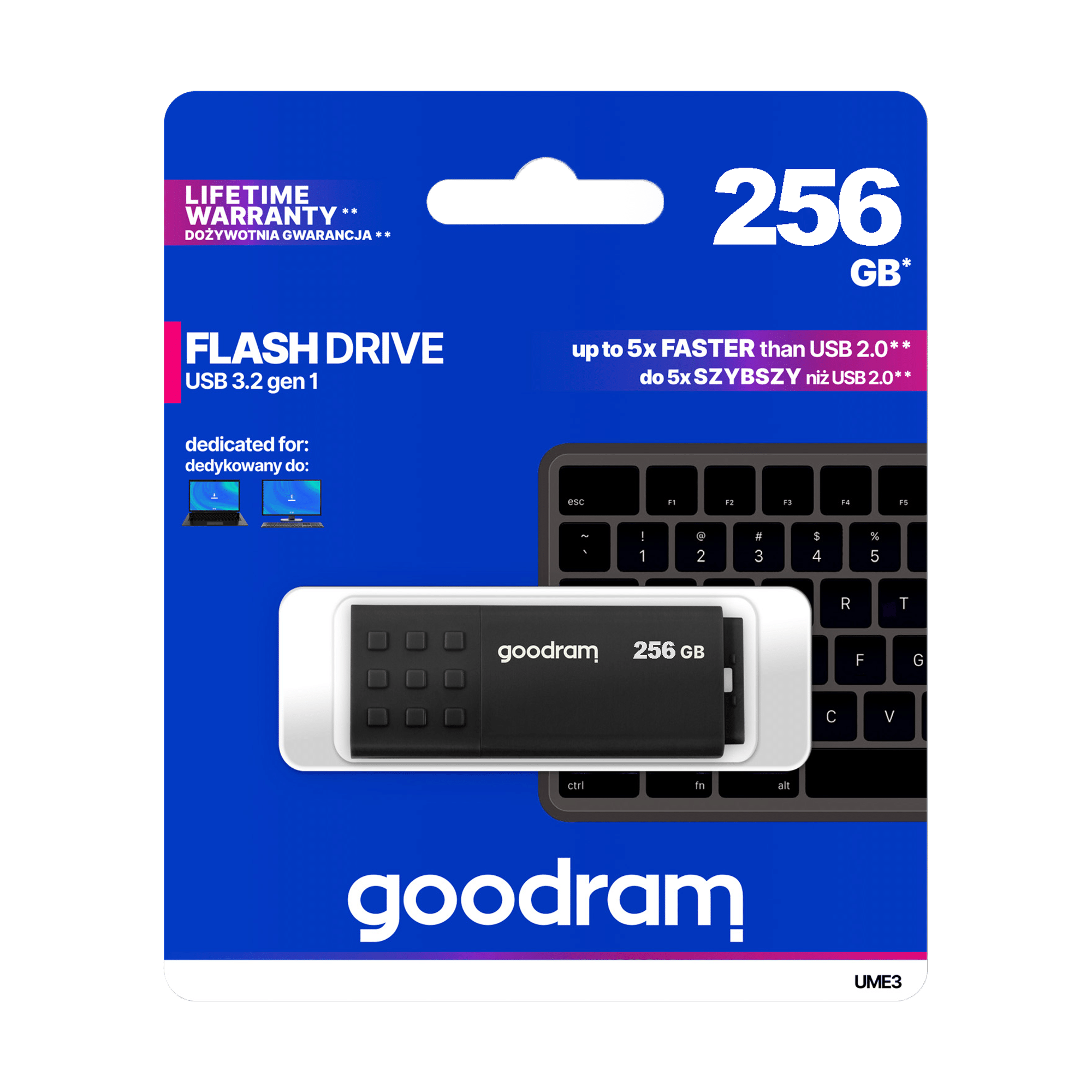 Флеш-накопичувач Goodram USB 3.2 256 ГБ чорного кольору Флеш-накопичувач Goodram TGD-UME32560KOR11 USB 3.2 256 ГБ чорного кольору