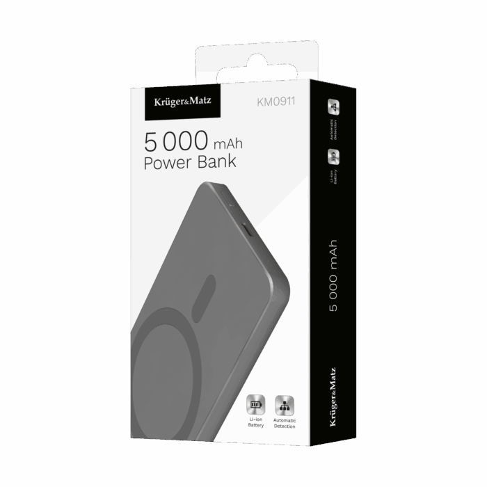 Індуктивний зарядний Krüger&matz KM0911 пристрій POWERBANK 5000 mAh магнітний сірий - Зображення 6