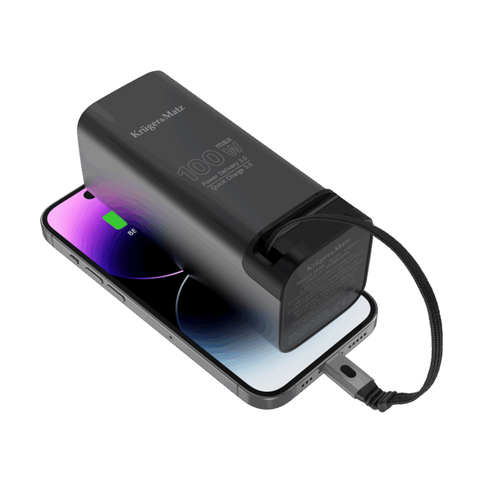 Зовнішній акумулятор PowerBank 20000 мАг, літій-іонний, Krüger&matz KM0915 100 Вт з функцією контролю якості та розрядження (PD) - Зображення 6
